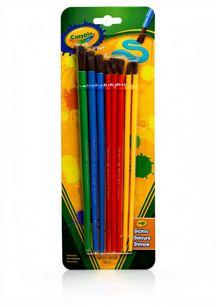 Crayola paint brushes set displayed with colorful handles and assorted sizes