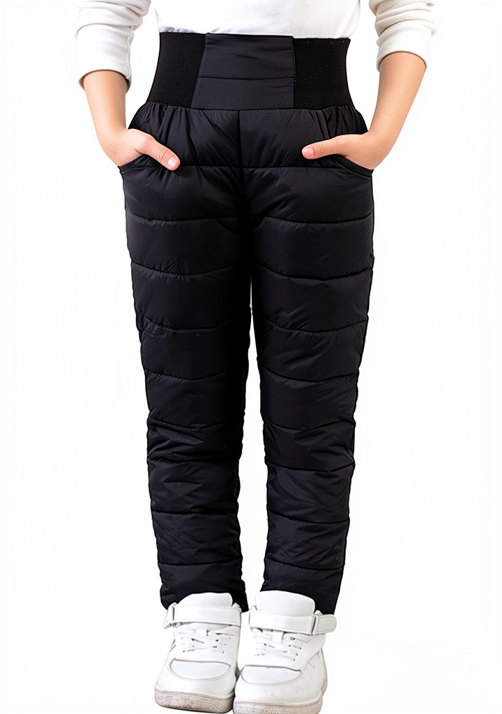 Boys wearing snow pants during a snowy outdoor activity